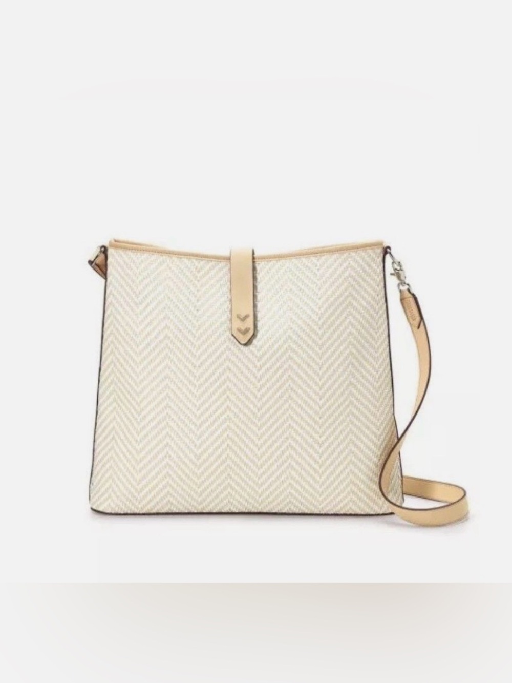 EUC Stella & Dot Crosby - Neutral Woven Chevron Hobo Bag